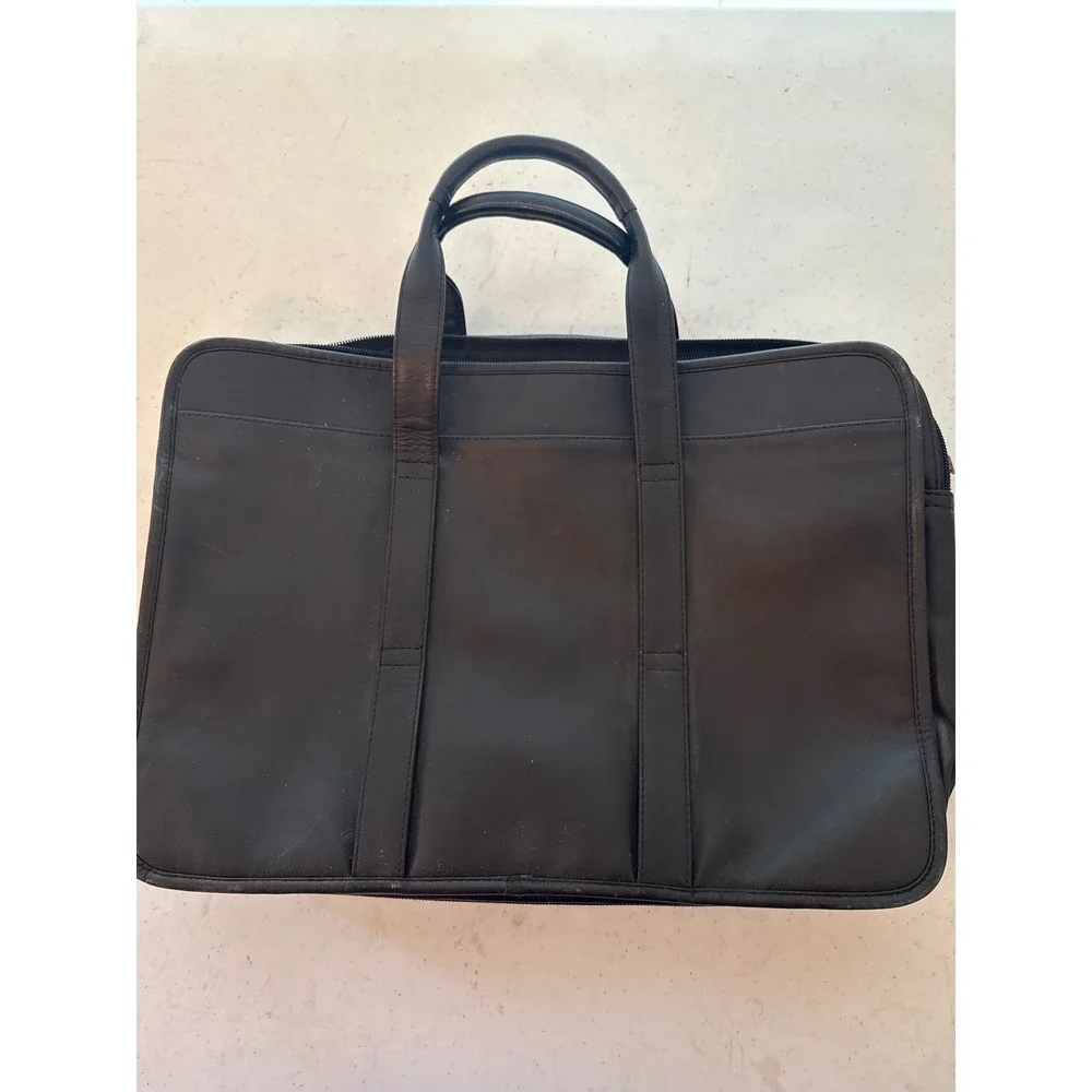 Heritage Black Top Grain Leather Expandable Portfolio Briefcase Bag 120155